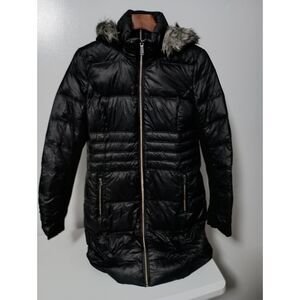 BCBG: Ultra Light Black Packable Down Hooded Puffer Jacket, Women's Size S